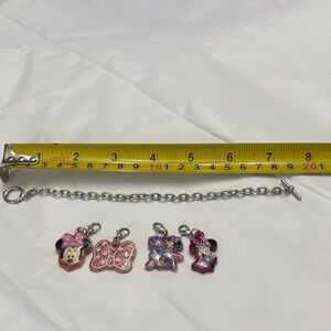 Disney Pink and Purple Minnie Mouse Starter Charm Bracelet with Silver Chain